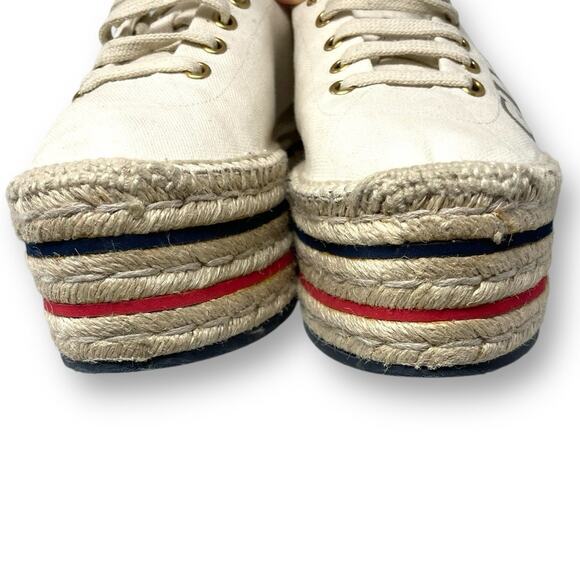 Gucci Lilibeth GG Web Logo Canvas Lace Up Espadrille Platform Sneaker Cream EU40 - Picture 10 of 14